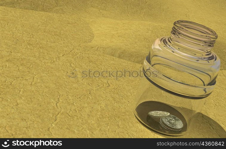 Close-up of coins in an open jar