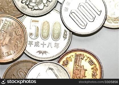close up of coins of the japanese currency