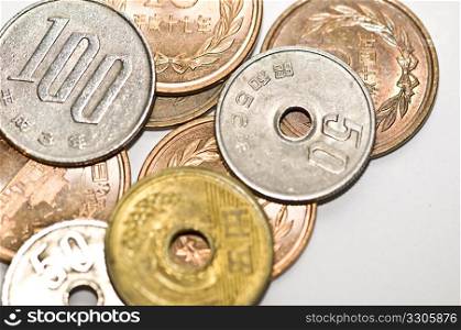 close up of coins of the japanese currency
