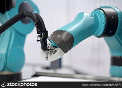 close-up of collaborative robot&rsquo;s arm and wrist, performing precise task, created with generative ai. close-up of collaborative robot&rsquo;s arm and wrist, performing precise task