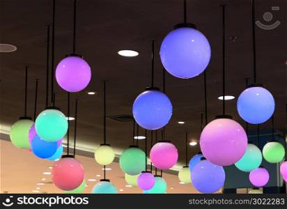 Close up of colorful ball lamps