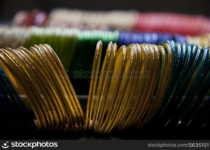 Close up of colorful bangles