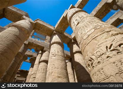 Close up of columns covered in hieroglyphics, Karnak, Egypt.&#xA;&#xA;