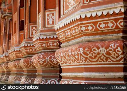 Close-up of columns of a building, Hawa Mahal, Jaipur, Rajasthan, India