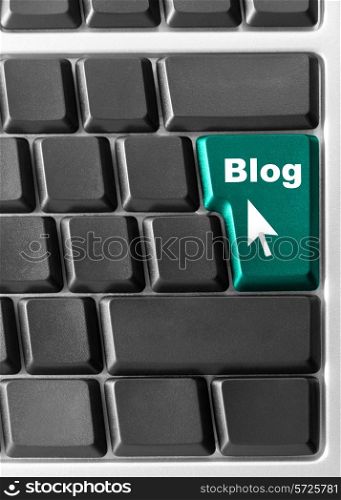 "Close-up of Computer keyboard, with blue "Blog" key"