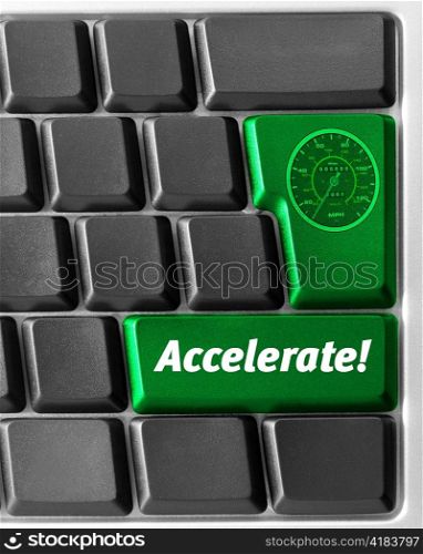 Close-up of Computer keyboard, with green &acute;Accelerate&acute; key
