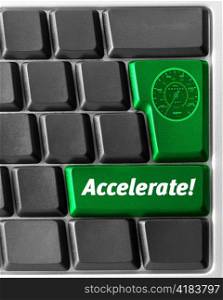 Close-up of Computer keyboard, with green &acute;Accelerate&acute; key
