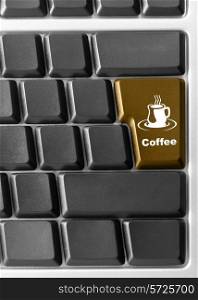 "Close-up of Computer keyboard with red "Coffee" key"