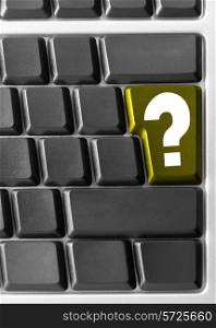"Close-up of Computer keyboard, with yellow "Question" key"