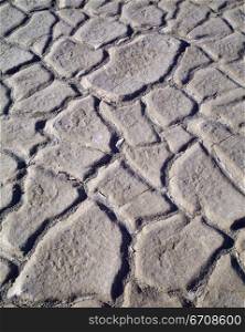 Close-up of cracks on dry mud