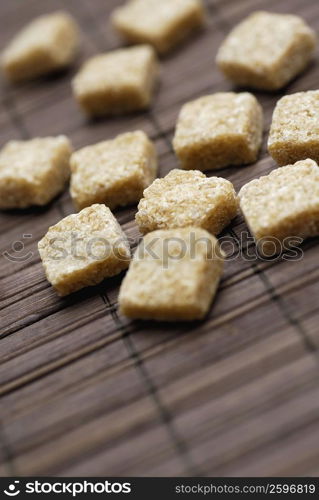 Close-up of cubes of brown sugar