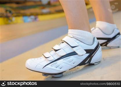close up of cycling shoes
