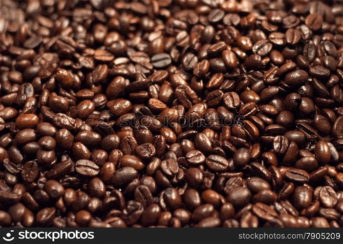 Close Up of Dark Brown Roasted Coffee Beans
