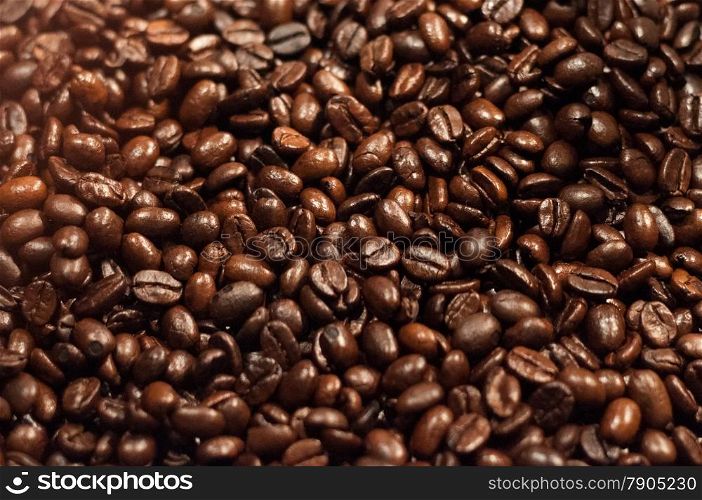 Close Up of Dark Brown Roasted Coffee Beans