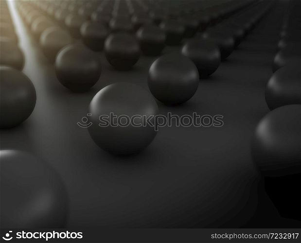 Close up of dark sphere on black background, 3D rendering