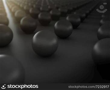 Close up of dark sphere on black background, 3D rendering