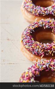 Close up of decorated doughnuts