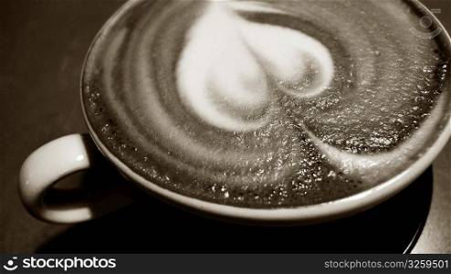 Close-up of decorative cafe latte.