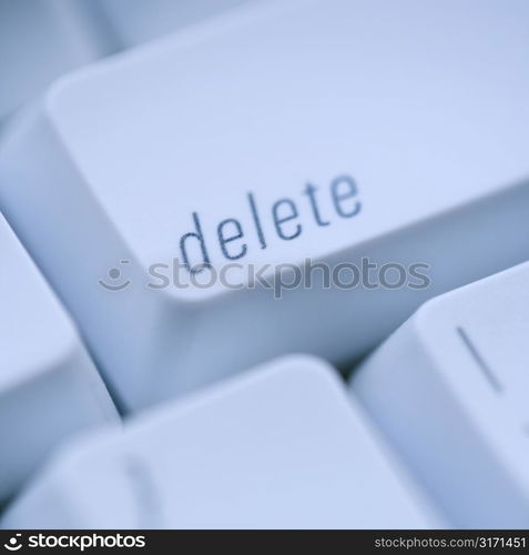 Close up of delete key on computer keyboard.