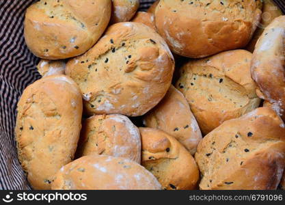 Close-up of delicious crunchy and fresh bread in basket