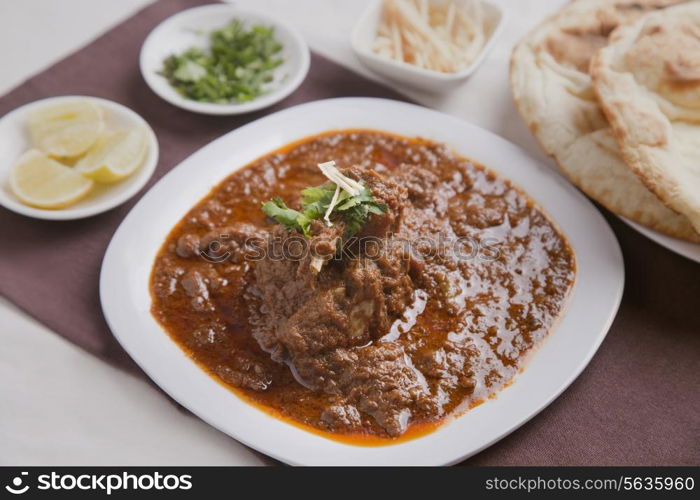 Close-up of delicious mutton curry on table