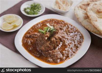 Close-up of delicious mutton curry on table
