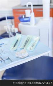 Close-up of dental tool equipment in stomatology clinic