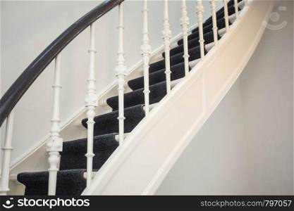 close up of detail wooden stairs in home, Luxury antique stairs, carpet. close up of detail wooden stairs in home, Luxury antique stairs