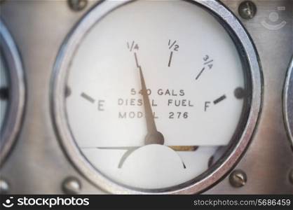 Close-up of diesel fuel gauge of yacht