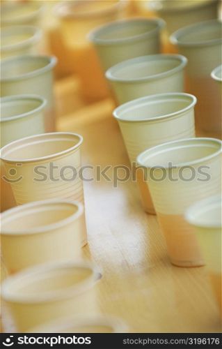 Close-up of disposable cups on a table