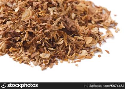Close up of dried pipe tobacco isolated on white