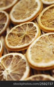 Close-up of dried slices of lemon