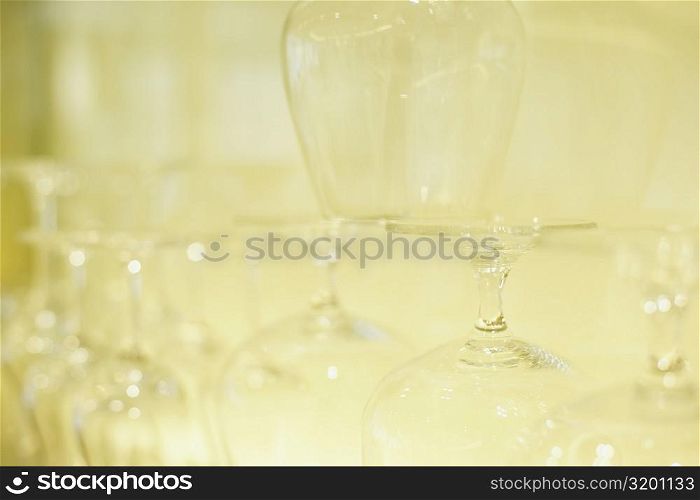 Close-up of empty wine glasses