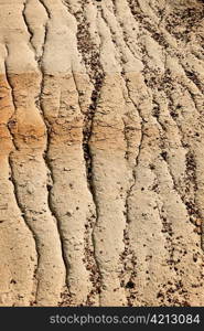 Close up of eroded soil patterns in badlands in Alberta, Canada