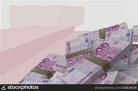 Close-up of Euro banknote bundles