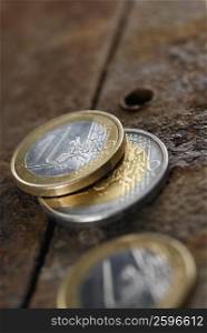 Close-up of Euro coins