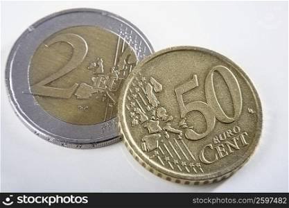 Close-up of Euro coins