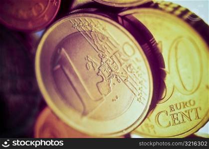 Close-up of euro coins