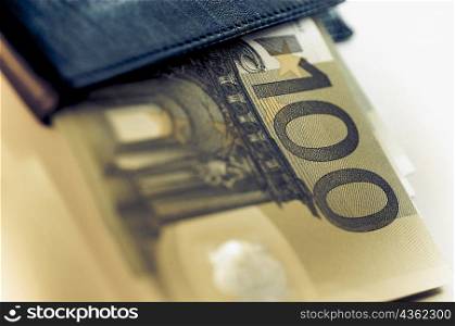 Close-up of European union banknotes in a wallet