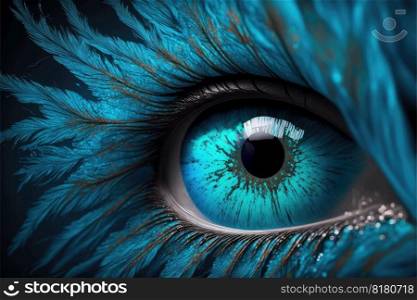 Close-Up of eye perfect blue eye macro vision. Concept of through eyelash view precise and straight to the target. Finest generative AI.. Close-Up of eye perfect blue eye macro vision.
