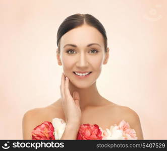 close up of face and hands of beautiful woman