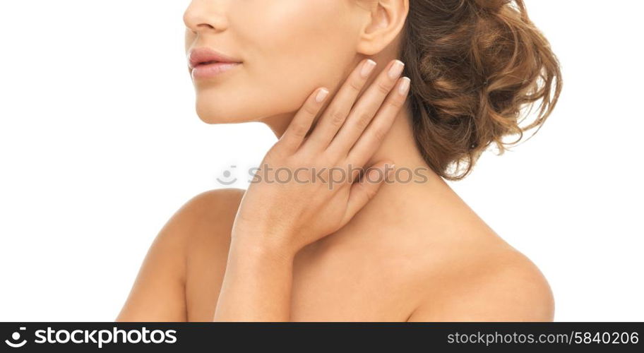 close up of face and hands of beautiful woman. face and hands of beautiful woman
