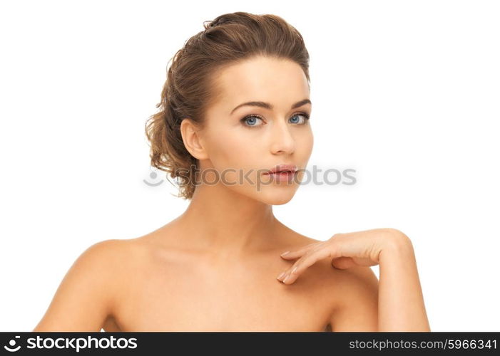 close up of face and hands of beautiful young woman. beautiful young woman