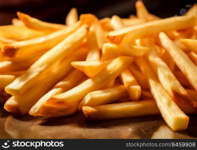Close up of fast food french fries.AI Generative.