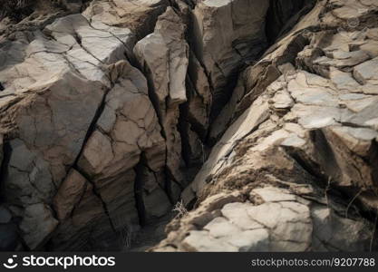 close-up of fault line, with visible cracks and tension, created with generative ai. close-up of fault line, with visible cracks and tension