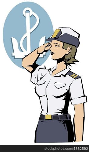 Close-up of female navy officer saluting