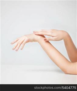 close up of female soft skin hands