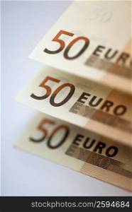 Close-up of fifty Euro banknotes