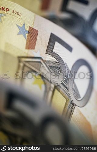 Close-up of fifty Euro banknotes