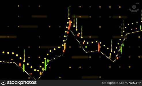 Close up of financial business chart with diagrams and stock numbers showing uptrend and downtrend .